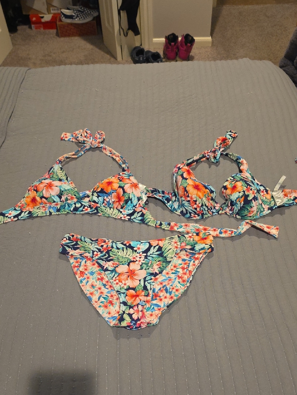 Tommy Bahama Floral Bikini Set in Navy, Coral, Green